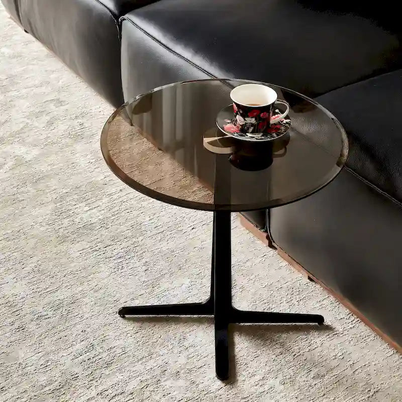 Mesa auxiliar con superficie de vidrio, mesa alta y redonda para bebidas, mesita de noche decorativa moderna de metal