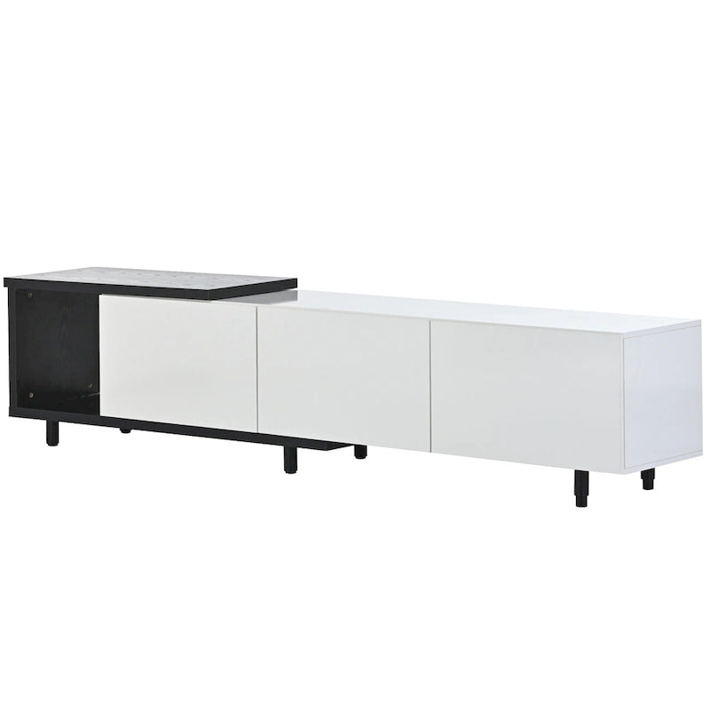 Mueble de TV blanco moderno extensible con 3 cajones y estante para televisores de hasta 80
