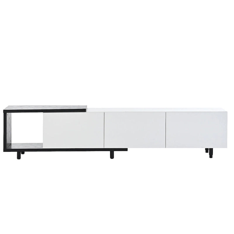Mueble de TV blanco moderno extensible con 3 cajones y estante para televisores de hasta 80
