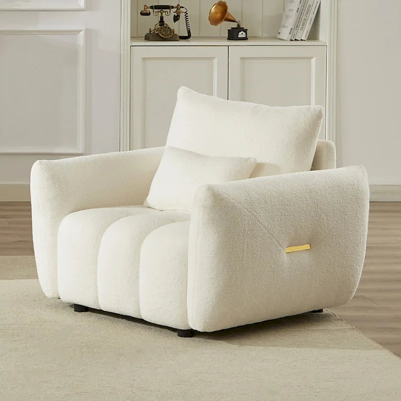 Sillón de descanso beige de tela teddy de 39.7 con patas de plástico