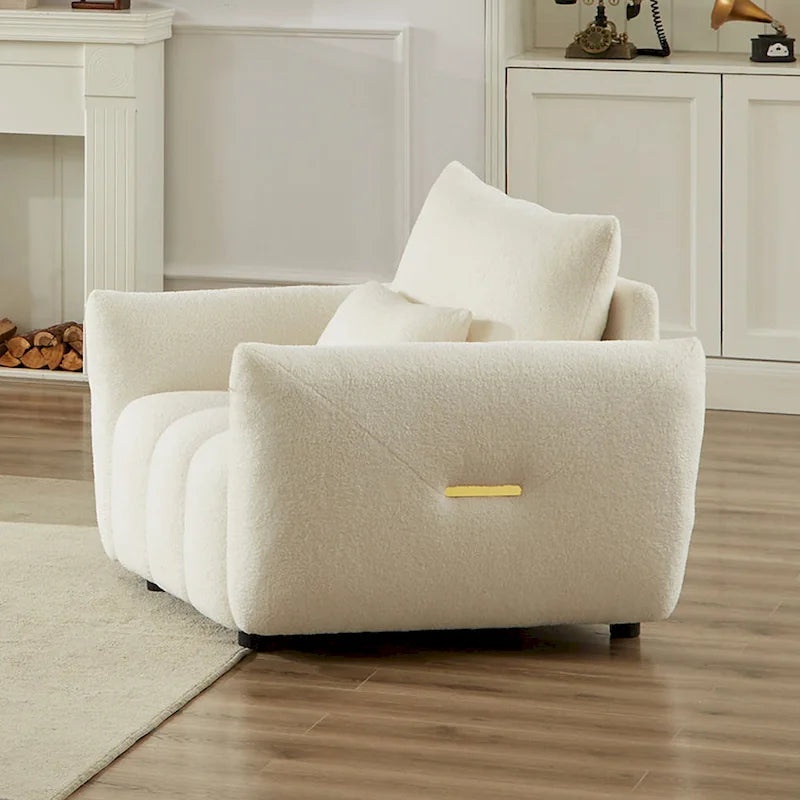 Sillón de descanso beige de tela teddy de 39.7 con patas de plástico