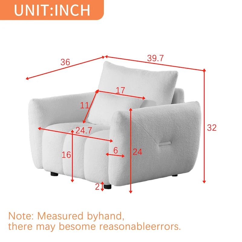 Sillón de descanso beige de tela teddy de 39.7 con patas de plástico