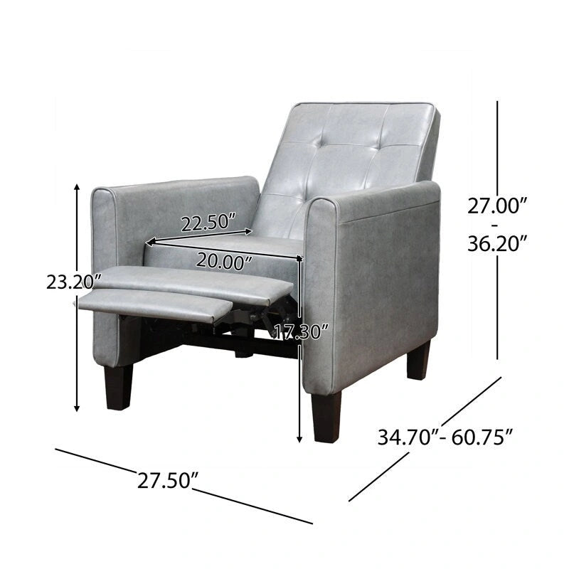 Sillón reclinable manual tipo club de 26.75 de ancho, con brazos enrollados y acolchado mullido para mayor comodidad, gris oscuro
