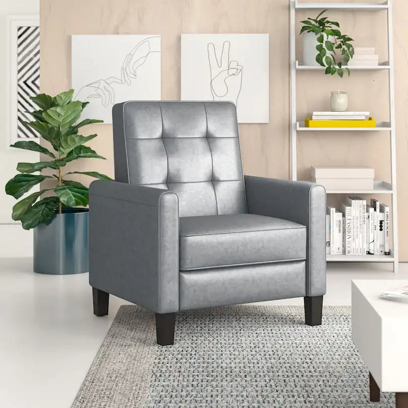 Sillón reclinable manual tipo club de 26.75 de ancho, con brazos enrollados y acolchado mullido para mayor comodidad, gris oscuro