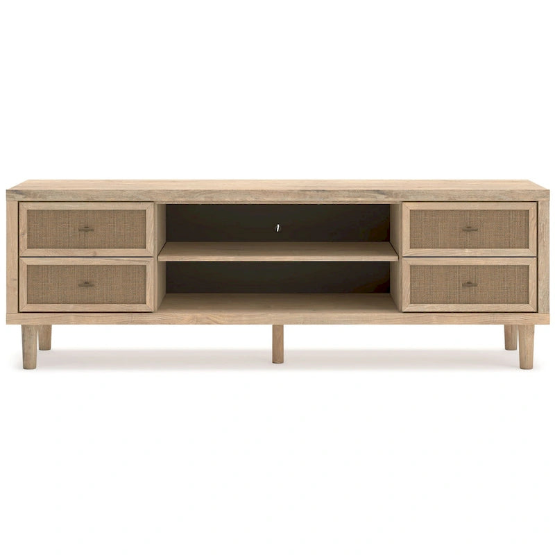Mueble multimedia grande para TV, 4 cajones, 2 estantes, madera marrón, 72 pulgadas