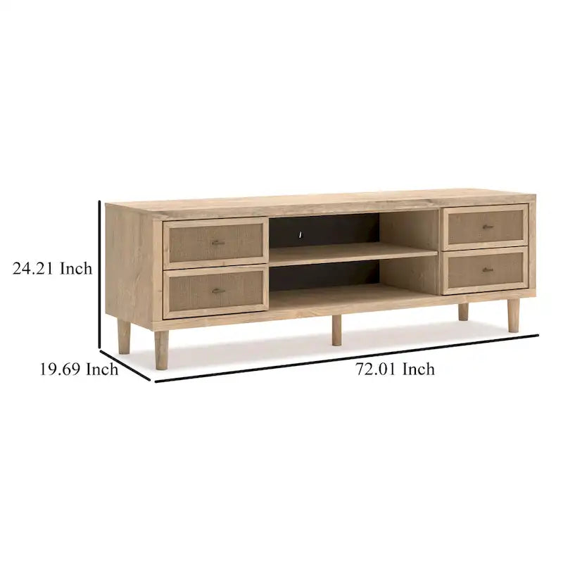 Mueble multimedia grande para TV, 4 cajones, 2 estantes, madera marrón, 72 pulgadas