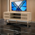 Mueble multimedia grande para TV, 4 cajones, 2 estantes, madera marrón, 72 pulgadas
