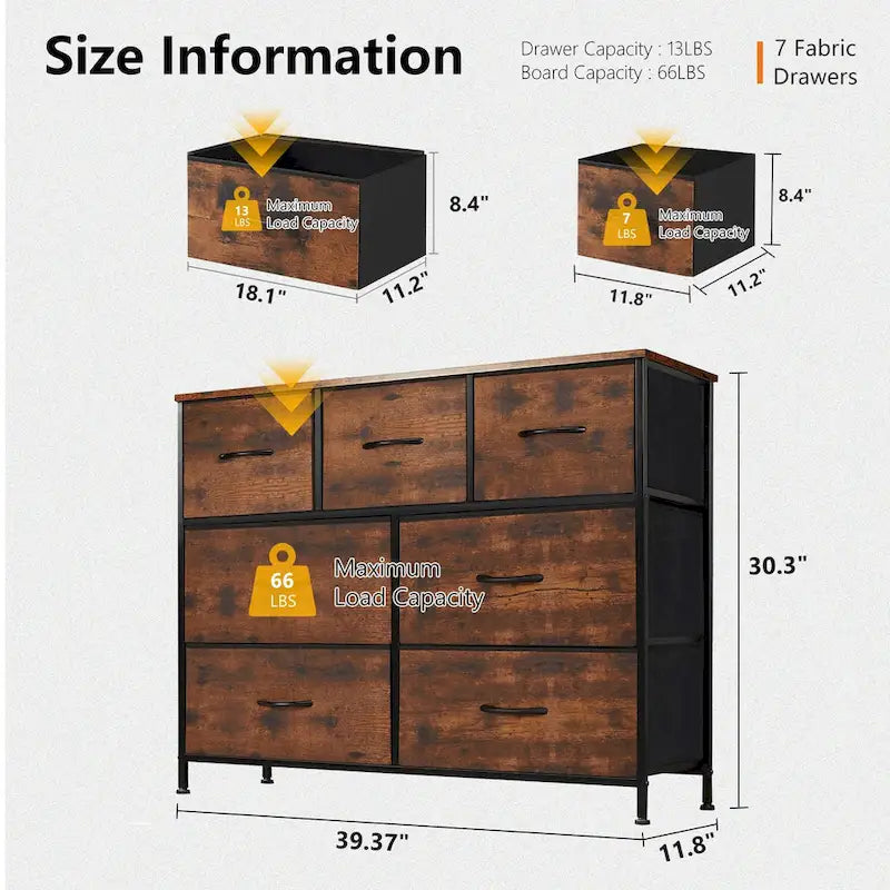 Cassettiera indipendente a 7 cassetti, torre cassettiera e mobile TV con piano in legno per cabina armadio e camera da letto