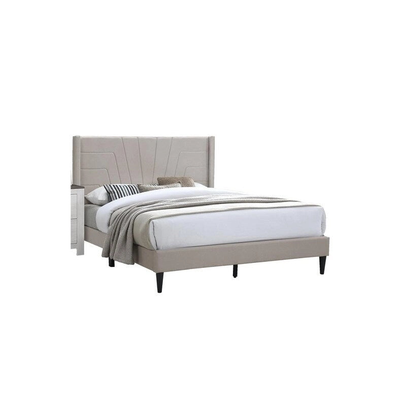 Letto contenitore con testiera imbottita in tessuto di iuta color marrone chiaro, 1 pezzo, arredo per camera da letto