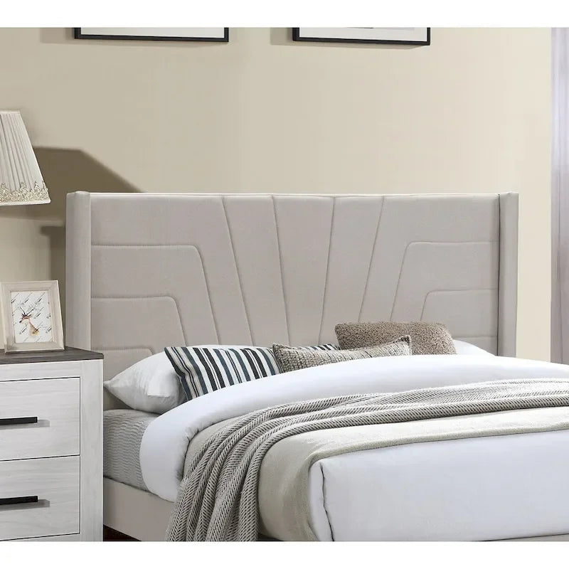 Letto contenitore con testiera imbottita in tessuto di iuta color marrone chiaro, 1 pezzo, arredo per camera da letto