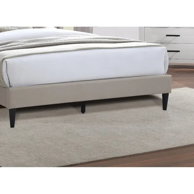 Letto contenitore con testiera imbottita in tessuto di iuta color marrone chiaro, 1 pezzo, arredo per camera da letto
