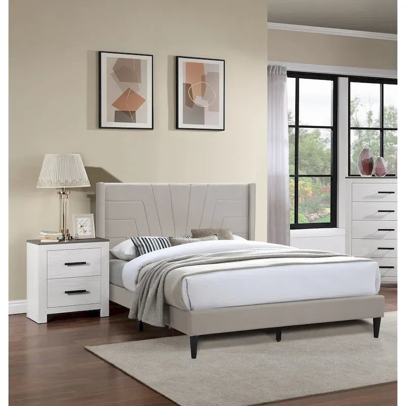 Letto contenitore con testiera imbottita in tessuto di iuta color marrone chiaro, 1 pezzo, arredo per camera da letto