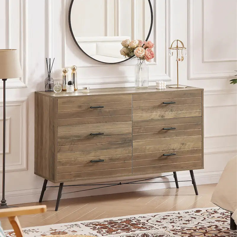Mueble para TV estilo rústico de 47.24 con 6 cajones profundos de almacenamiento para la sala