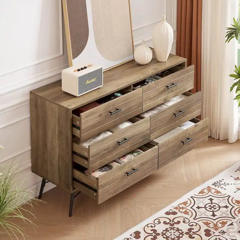 Mueble para TV estilo rústico de 47.24 con 6 cajones profundos de almacenamiento para la sala