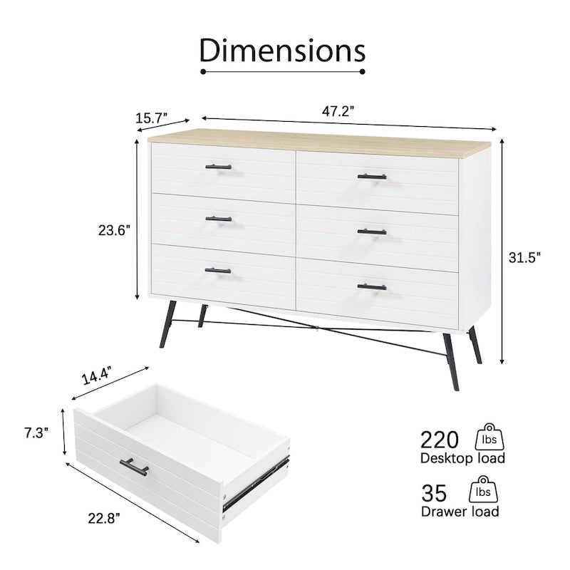 Mueble para TV estilo rústico de 47.24 con 6 cajones profundos de almacenamiento para la sala