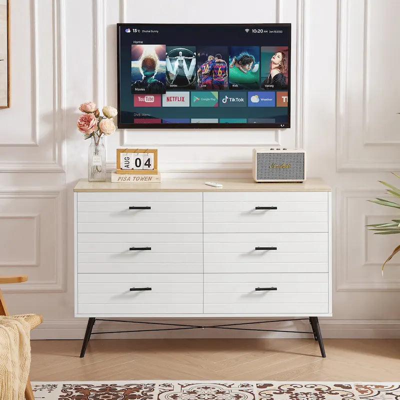 Mueble para TV estilo rústico de 47.24 con 6 cajones profundos de almacenamiento para la sala