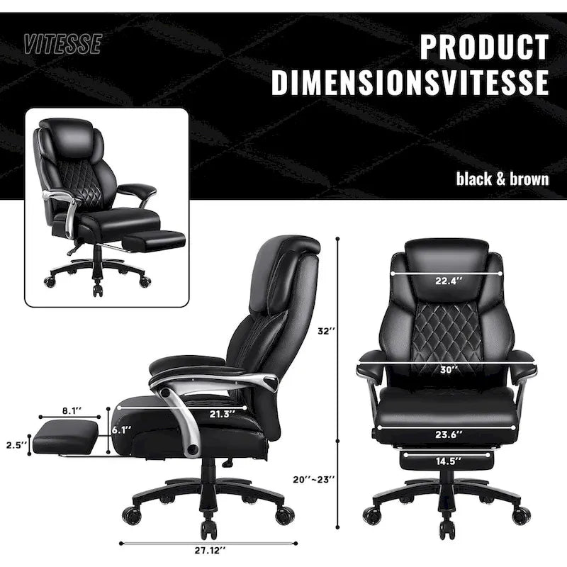 Sedia da ufficio con poggiatesta sollevabile, grande e alta, 500lb - pelle resistente con poggiapiedi estraibile e supporto lombare