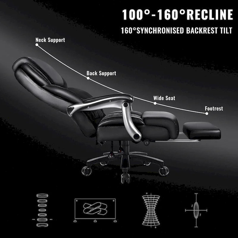 Sedia da ufficio con poggiatesta sollevabile, grande e alta, 500lb - pelle resistente con poggiapiedi estraibile e supporto lombare