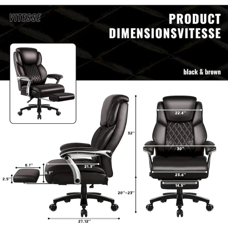 Sedia da ufficio con poggiatesta sollevabile, grande e alta, 500lb - pelle resistente con poggiapiedi estraibile e supporto lombare