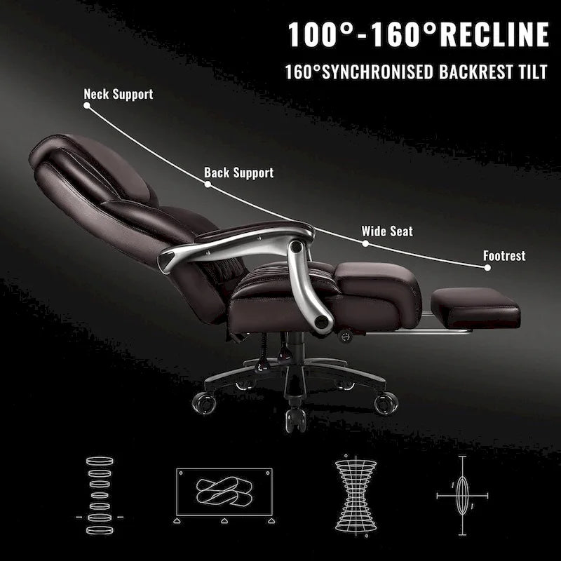Sedia da ufficio con poggiatesta sollevabile, grande e alta, 500lb - pelle resistente con poggiapiedi estraibile e supporto lombare