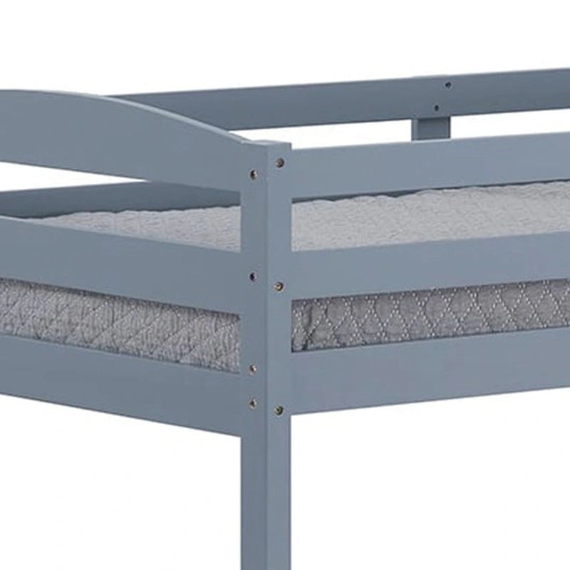Letto a castello moderno grigio in legno massello, doppio singolo, con scala