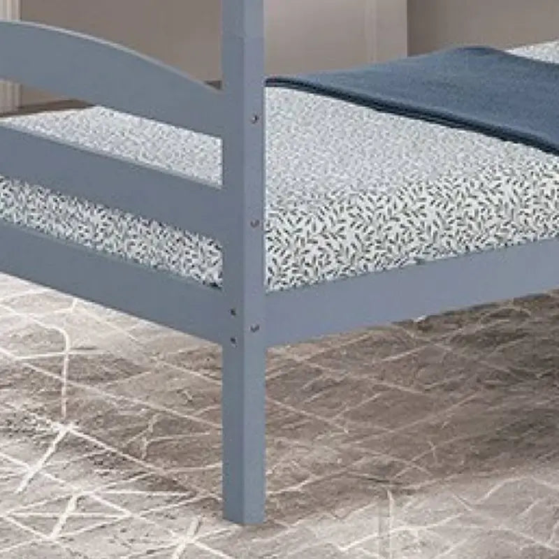 Letto a castello moderno grigio in legno massello, doppio singolo, con scala