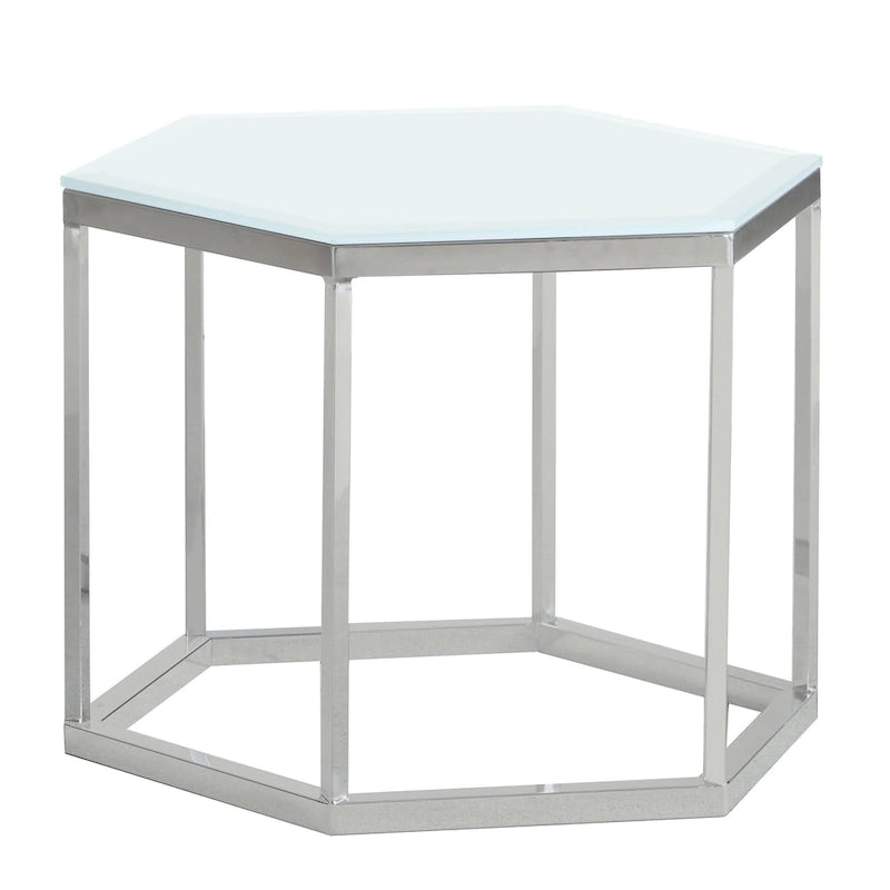 Mesa auxiliar hexagonal con superficie de vidrio