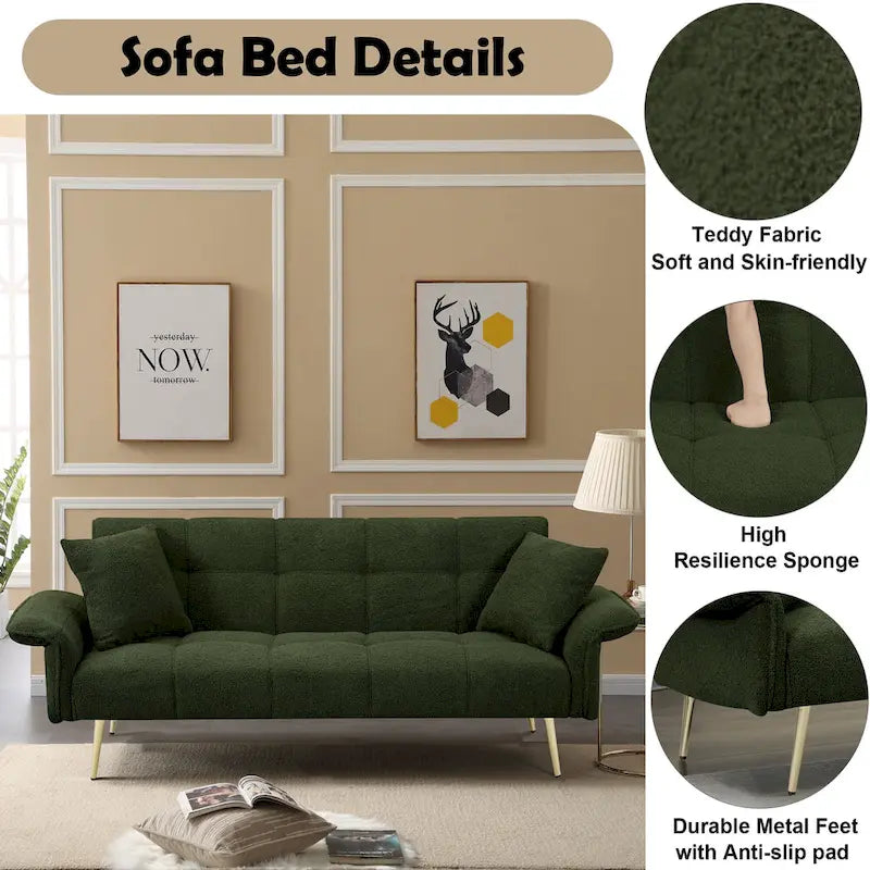Sofá cama doble convertible con reposabrazos plegables - 31.10 x 70.00 x 31.49