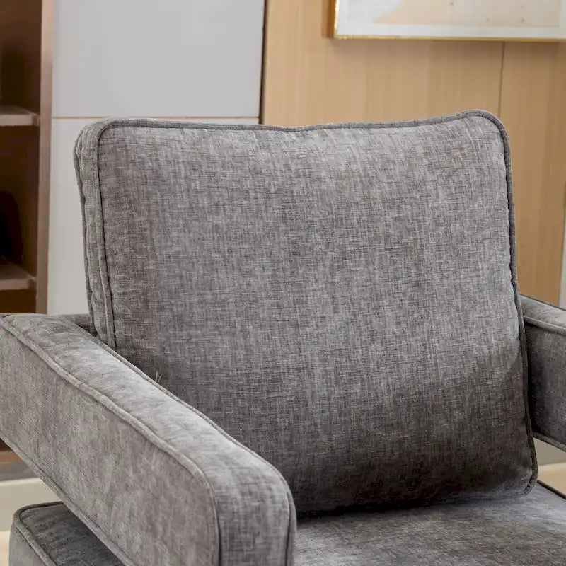 Sillón moderno tapizado giratorio, con respaldo abierto tipo barril y cojín