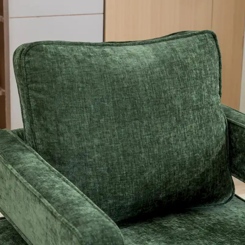 Sillón moderno tapizado giratorio, con respaldo abierto tipo barril y cojín