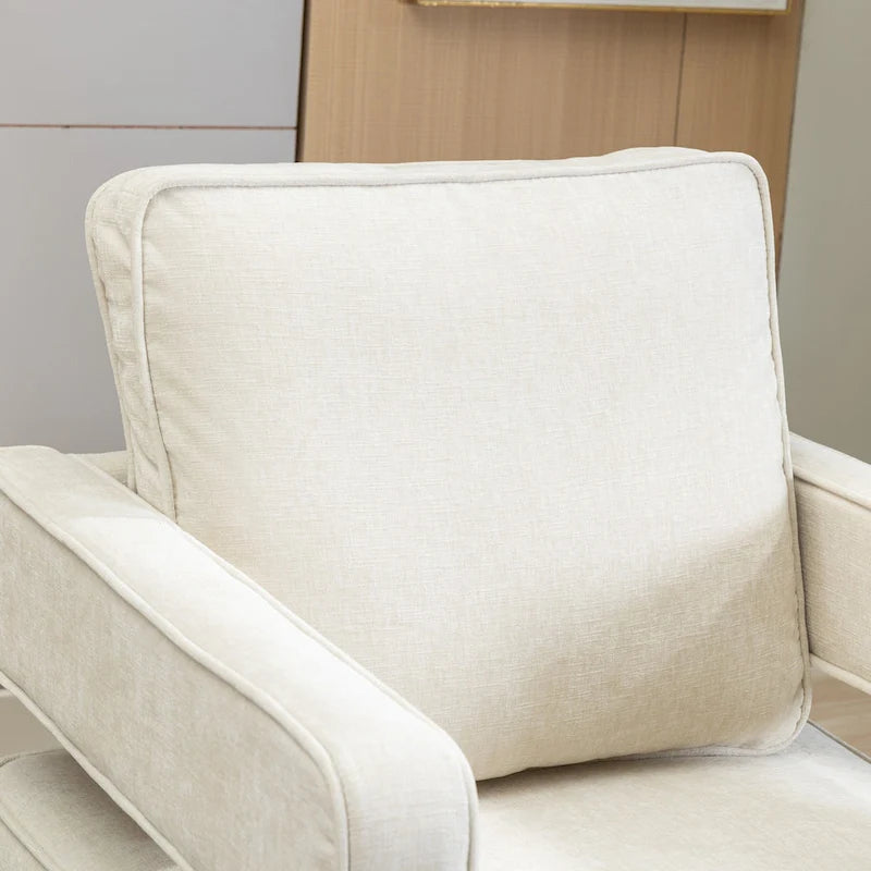 Sillón moderno tapizado giratorio, con respaldo abierto tipo barril y cojín