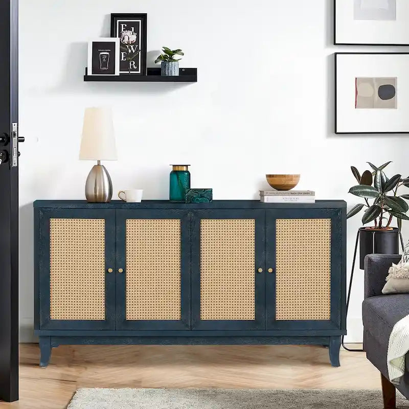 Mobile contenitore decorativo con 4 ante in rattan