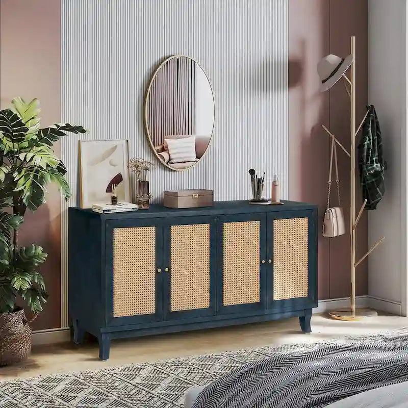 Mobile contenitore decorativo con 4 ante in rattan