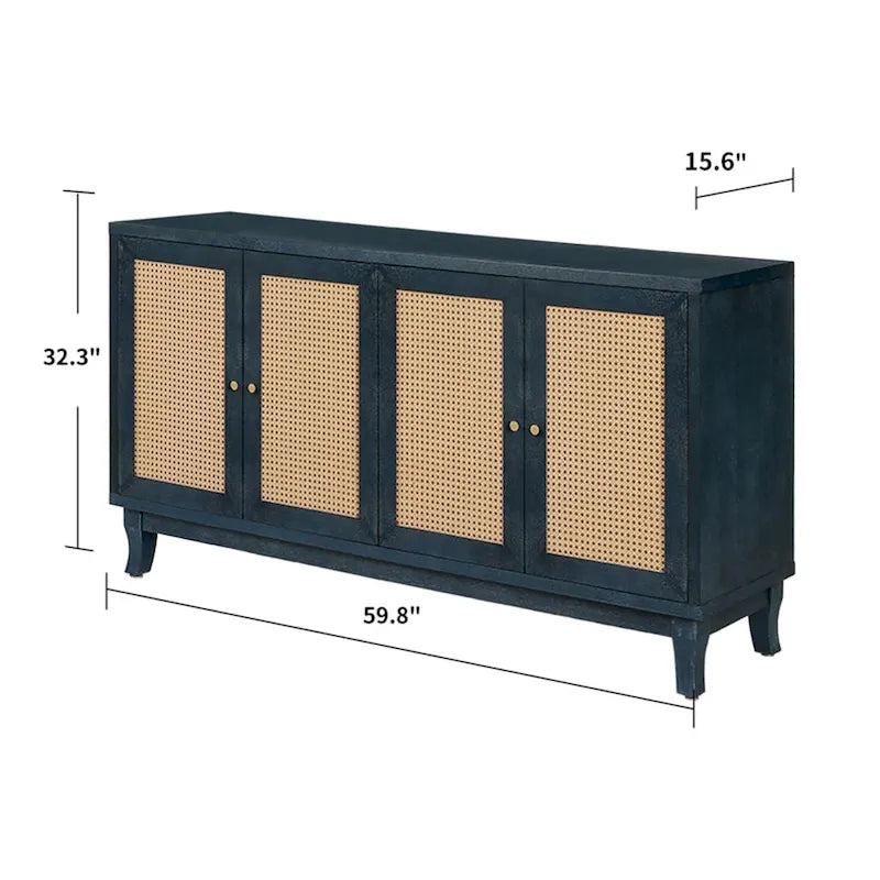 Mobile contenitore decorativo con 4 ante in rattan