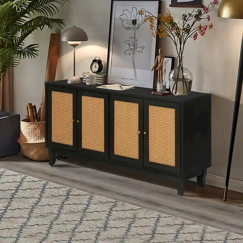 Mobile contenitore decorativo con 4 ante in rattan