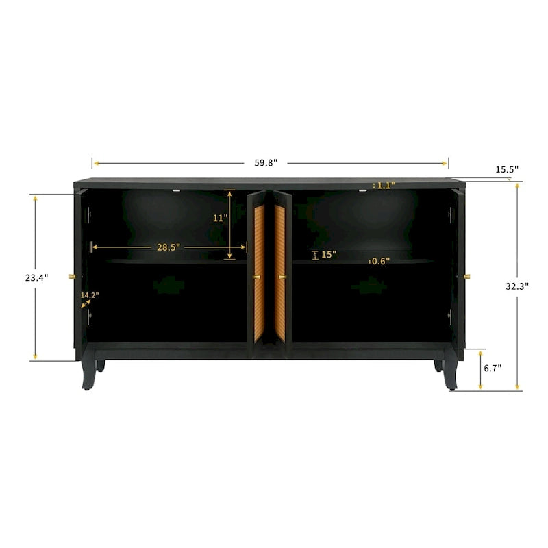 Mobile contenitore decorativo con 4 ante in rattan