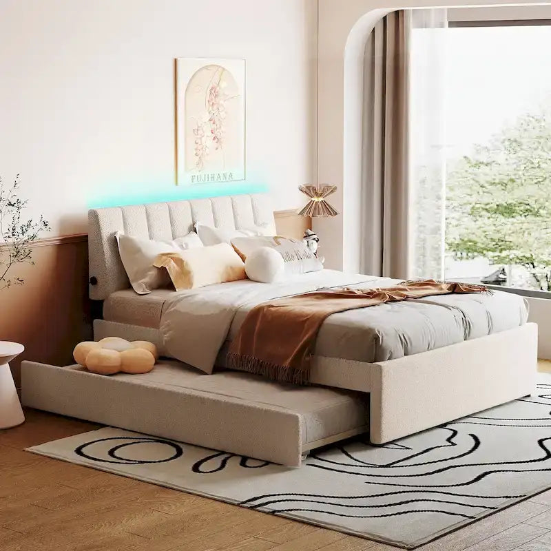 Letto contenitore imbottito con letto estraibile