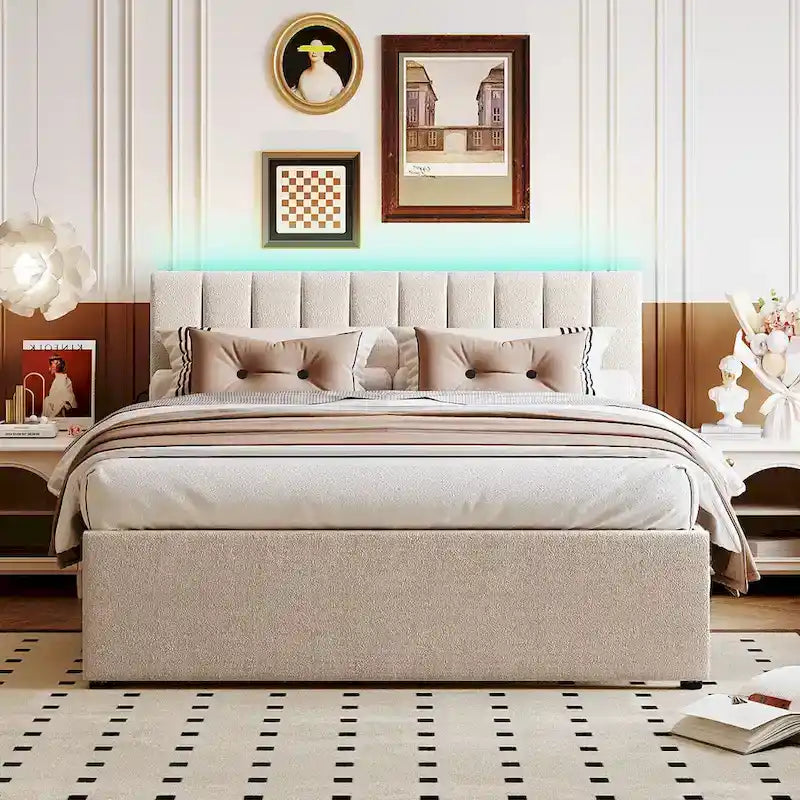 Letto contenitore imbottito con letto estraibile