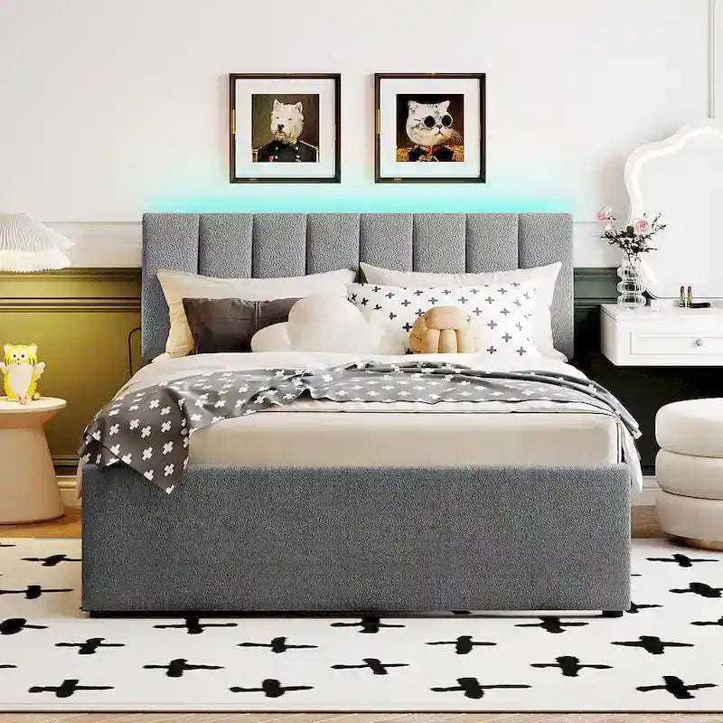 Letto contenitore imbottito con letto estraibile