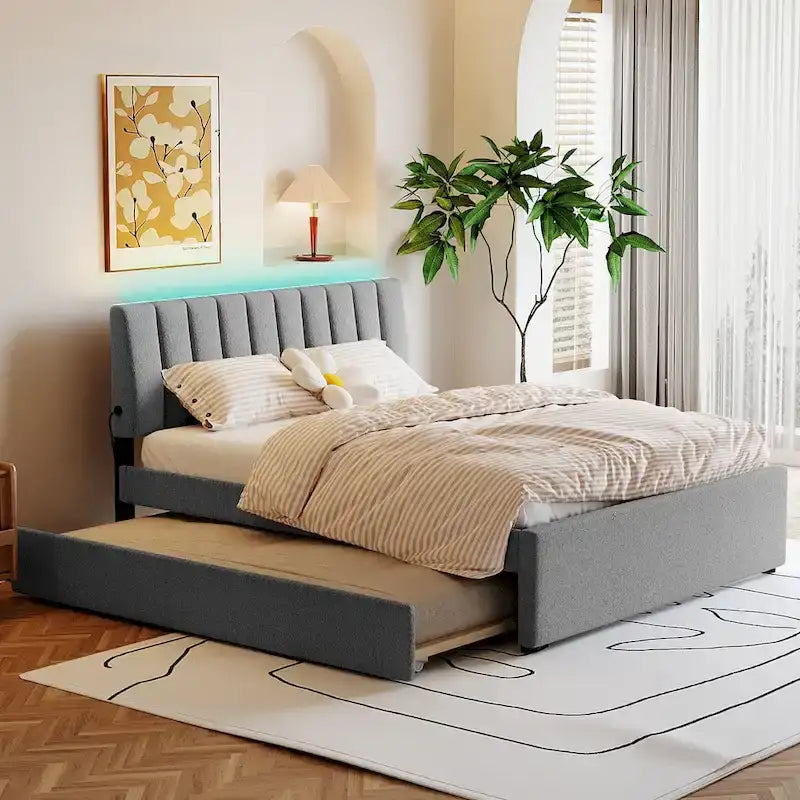 Letto contenitore imbottito con letto estraibile