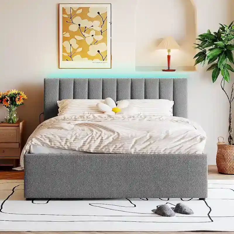 Letto contenitore imbottito con letto estraibile