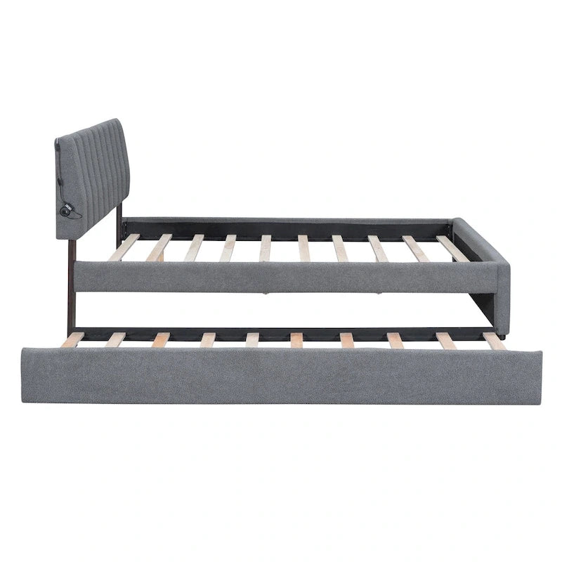 Letto contenitore imbottito con letto estraibile