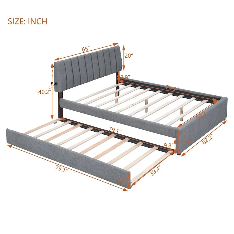 Letto contenitore imbottito con letto estraibile