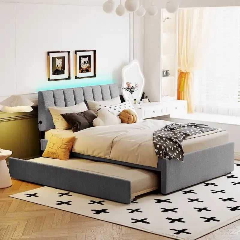 Letto contenitore imbottito con letto estraibile