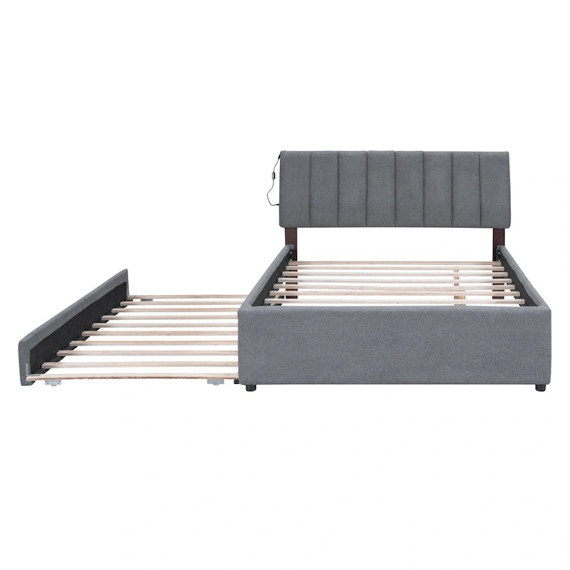 Letto contenitore imbottito con letto estraibile