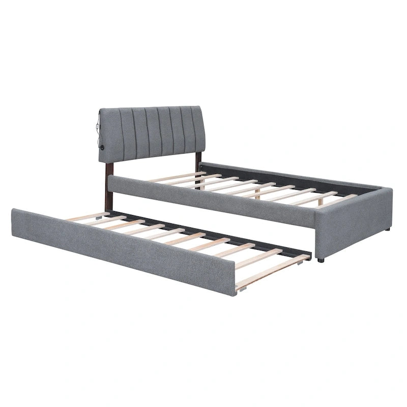 Letto contenitore imbottito con letto estraibile