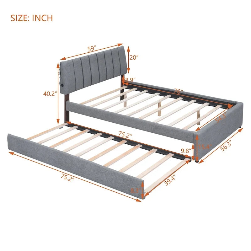 Letto contenitore imbottito con letto estraibile