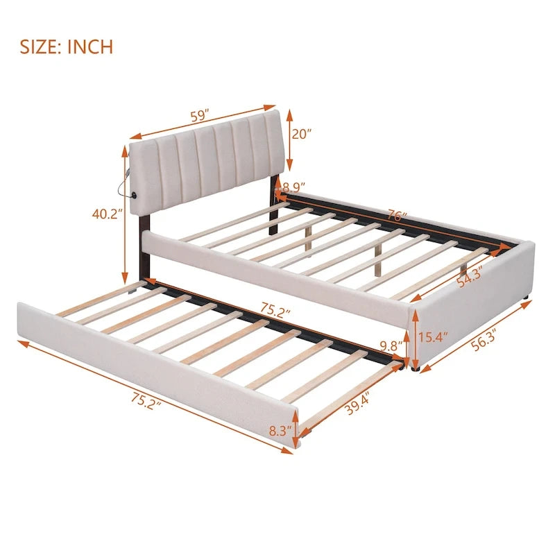 Letto contenitore imbottito con letto estraibile