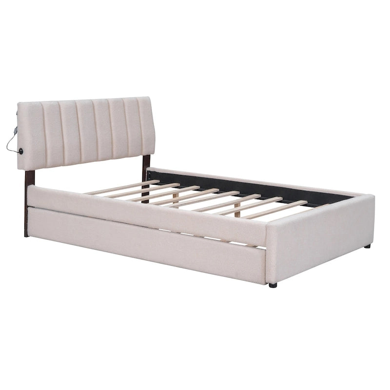 Letto contenitore imbottito con letto estraibile