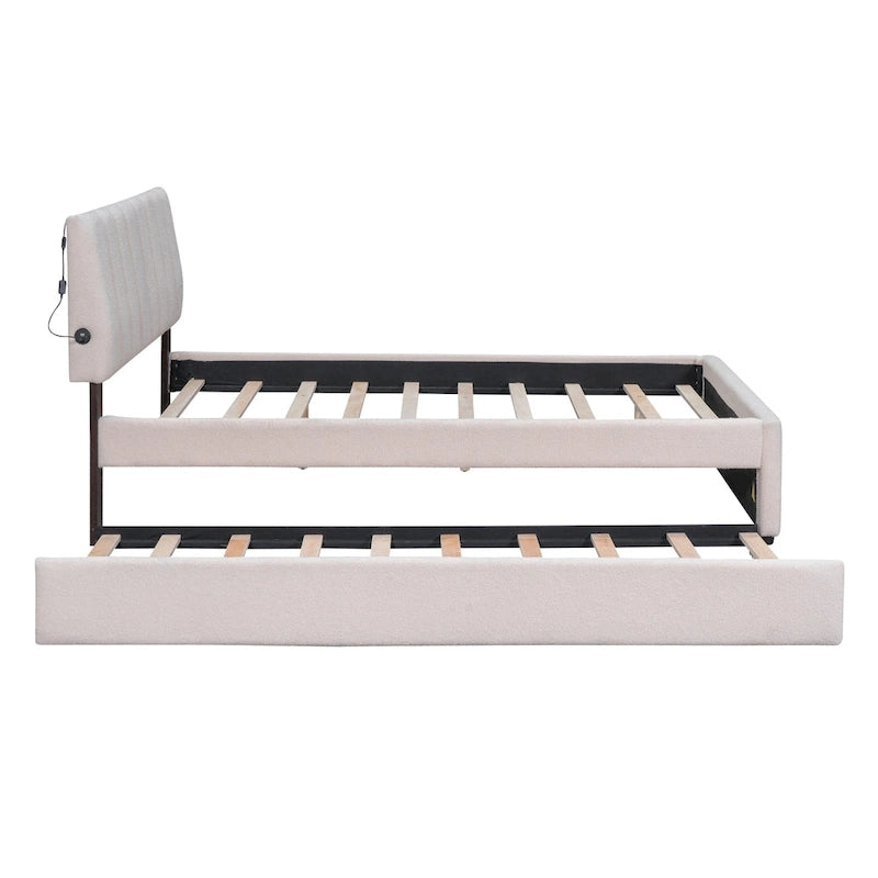Letto contenitore imbottito con letto estraibile
